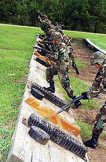 Soldiers training how to use bayonets