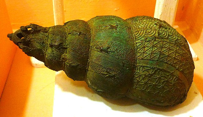 Bronze ceremonial vessel in form of a snail shell, 9th century, Igbo-Ukwu