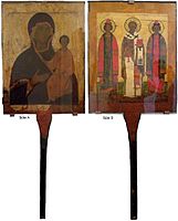 Two-sided portable icon for a procession (A. Our Lady of Smolensk. B. Ss. Nicolas, princes Boris and Gleb) (Russia, 16th century)