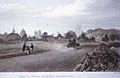 A stagecoach approaching Oxford along the Henley Turnpike Road. The dust is thrown up from the Macadamised surface. Early 1800s.