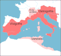 Visigothic Kingdom (418-721), Ostrogothic Kingdom (469/493-553) and Vandal Kingdom (435-534 AD) in 523 AD.