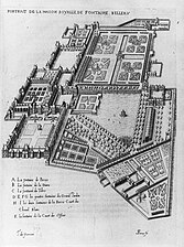 Château and gardens in about 1650
