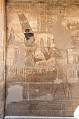 Relief showing Darius I offering lettuces to Amun, in the Temple of Hibis (Kharga Oasis, Egypt)