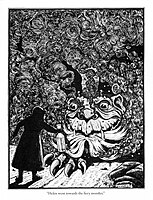 "Helen went toward the fiery monster." Illustration # 3 by Frank C. Papé from "Naughty Eric" by E. Clement. (1902).