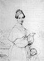 Die Frau von Victor Baltard (geb. Adeline Lequeu) und ihre Tochter Paule. Geschenk von Ingres mit Widmung, Rom 1836.