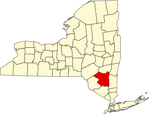 Map of New York highlighting Ulster County