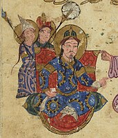 Maqama 43: the Sheikh of Diyar Bakr in Turkic dress, wearing the sharbūsh with tall cap.[12] Maqamat 43, Arabe 3929, 157r.[30]