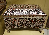 Marquetry casket, Ottoman Empire (Istanbul or North Africa), 17th–18th century, wood, tortoise shell, bone, ivory inlay.
