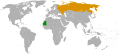 Map indicating locations of Mauritania and Russia