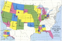 Principal meridians and Baselines governing the United States Public Land Survey System.
