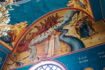 Elijah's fiery ascent into heaven (St. John the Baptist Church at the Jordan River).