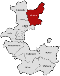 Lage des Kreises im Regierungsbezirk Minden 1832–1947 und Regierungsbezirk Detmold 1947–1968