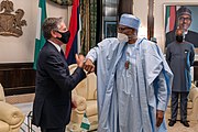 Secretary Blinken with Nigerian President Muhammadu Buhari in Abuja, Nigeria, November 2021