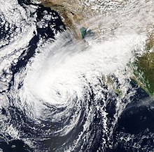 Tropical Storm Sergio approaching the Baja California Peninsula on October 11