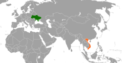 Map indicating locations of Ukraine and Vietnam