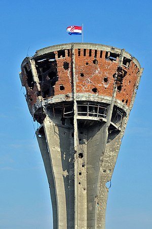 The Vukovar water tower, 2010. Heavily damaged in the battle
