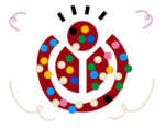 Das Logo von Wikimedia bestreut mit Konfetti und umgeben von Luftschlangen.