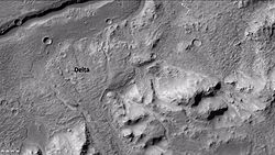 Wide view of a delta in Holden crater, as seen by CTX