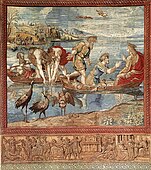The Miraculous Draught of Fishes from the Acts of the Apostles, workshop of Pieter d'Enghien van Aelst after a cartoon by Raphael, ca1517-1519 (Vatican Museums)