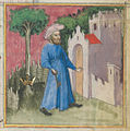 Ibn Umayl was depicted in later European books. In Aurora consurgens, c.1400, Here Senior Zadith carries the Key that opens The Treasure House of Wisdom.