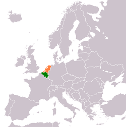 Map indicating locations of Belgium and Netherlands