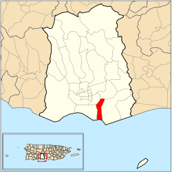 Location of barrio Bucaná within the municipality of Ponce shown in red