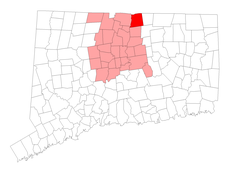Enfield's location within Hartford County and Connecticut