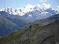 Blick von der Hütte auf die Berninagruppe