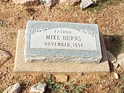 The grave of Mike Burns, whose real name was Hoo-moo-thy-ah. He was the cousin of Carlos Montezuma. When he was a child he led the US Cavalry to Skeleton Cave where he witnessed the massacre of his people.