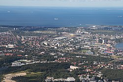 Aerial view of the north-central part of Gdańsk with Letnica in the middle