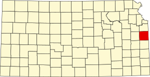 Map of Kansas highlighting Miami County