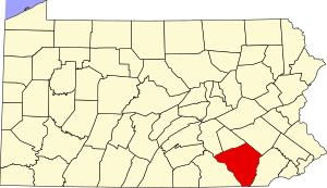 Map of Pennsylvania highlighting Lancaster County