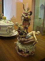 Abduction of Helen, 18th century faience figure group