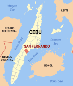 Map of Cebu with San Fernando highlighted