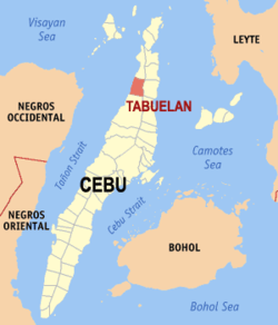 Map of Cebu with Tabuelan highlighted