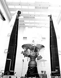 Pioneer 11 during the installation of its protective shroud