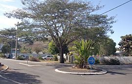 A roundabout at Pamandzi, with the school to the left