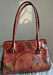 Santiniketan leather bag with batik design