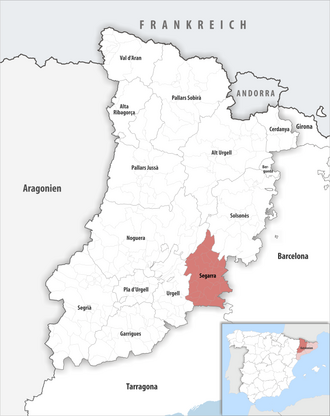 Die Lage der Comarca Segarra in der Provinz Lleida
