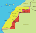 Image 49Status quo in Western Sahara since 1991 cease-fire: most under Moroccan control (Southern Provinces), with inner Polisario-controlled areas forming the Sahrawi Arab Republic. (from History of Morocco)