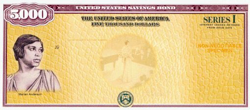 $5,000 Series I US Savings Bond, which features Marian Anderson