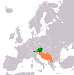 Map indicating locations of Austria and Yugoslavia