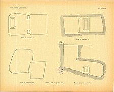 A group of four sketches showing burial shafts and chambers