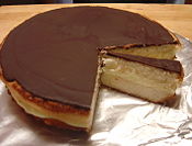 Boston cream pie is a cake that is filled with a custard or cream filling and frosted with chocolate.[2]