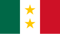 The flag of Coahuila y Tejas, a charged vertical triband.