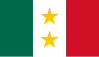 Coahuila y Tejas Flag This flag was originally designed to be used jointly as an independence flag by the former Mexican states of Coahuila and Tejas from 1824–1835 with the tri-color field of the 1824 national flag of Mexico and the two yellow stars representing the sovereign nations of Coahuila y Tejas. The flag was allegedly raised by the Texian Army in 1836 inside the Alamo in defiance of the besieging Mexican Army.