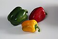 Green, yellow, and red capsicum