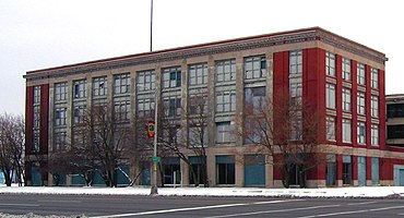 The Highland Park Ford Motor Company plant in Highland Park, Michigan