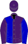 Purple and blue (halved), reversed sleeves, purple cap