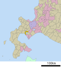 Location of Tōyako in Hokkaido (Iburi Subprefecture)